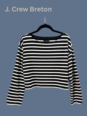 J.Crew Black White Breton Stripe Cropped Cotton Top L